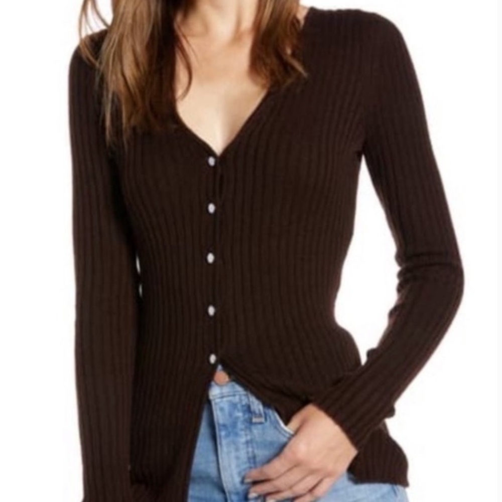 Something Navy Brown Ribbed Cardigan